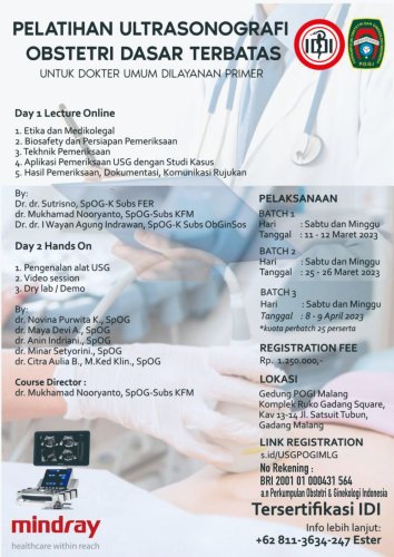 Flayer Pelatihan Ultrasonografi Obstetri Dasar Terbatas 8 - 9 April 2023