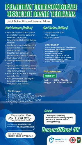 Flayer Pelatihan Ultrasonografi Obstetri Dasar Terbatas 3-4 Februari 2024