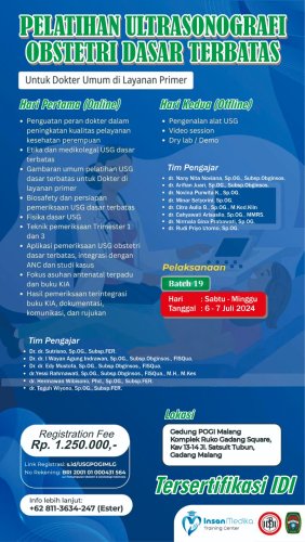 Flayer Pelatihan Ultrasonografi Obstetri Dasar Terbatas 6 - 7 Juli 2024